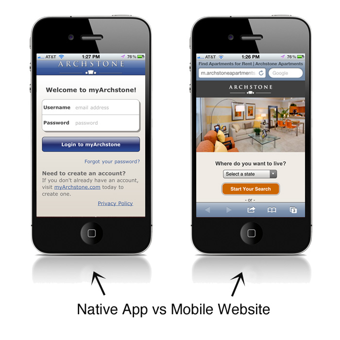 mobile native app vs mobile website screen