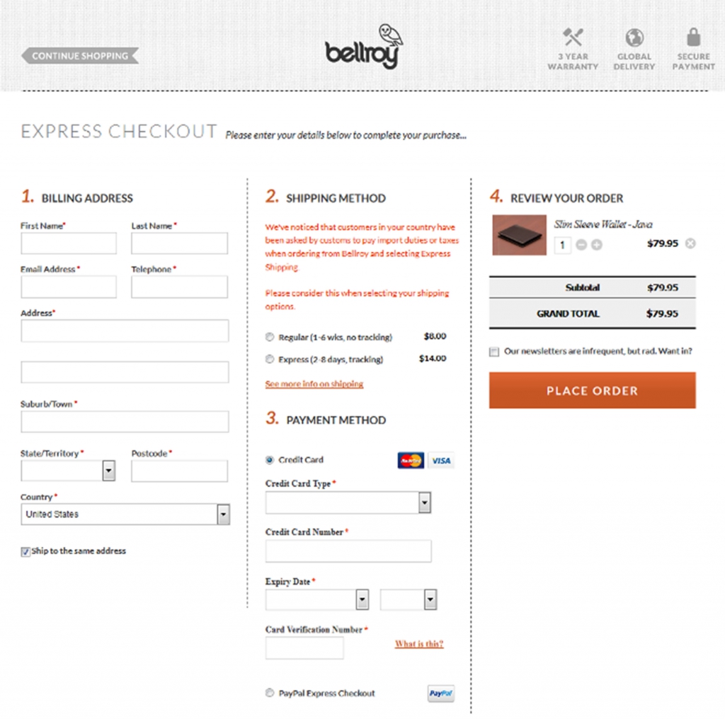 Bellroy-one-step-checkout-page