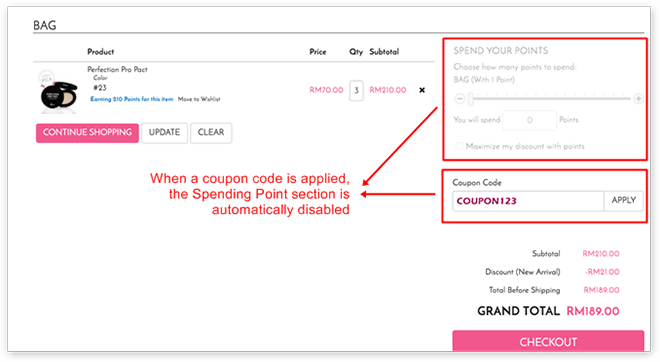 Auto disable Reward Points when applying coupon code