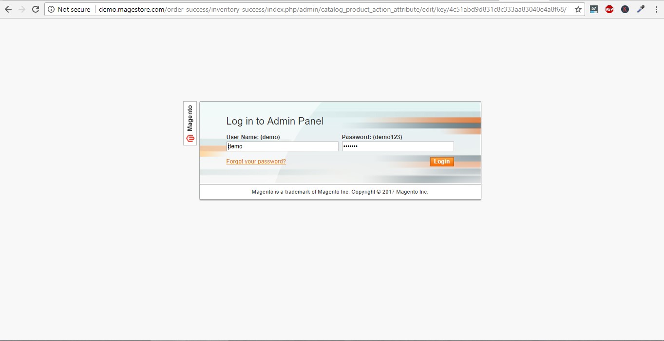 Login Magento backend