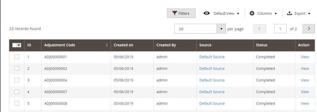 Magestore Adjust Stock feature for Magento 2.3 - view stock adjustment history
