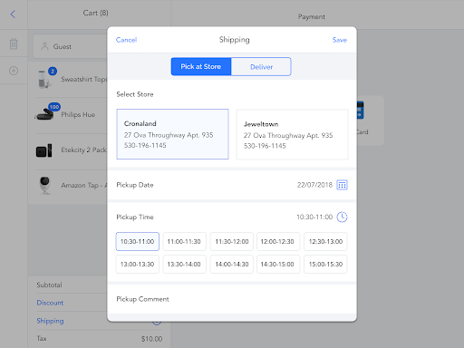 In-Store pickup as a shipping method