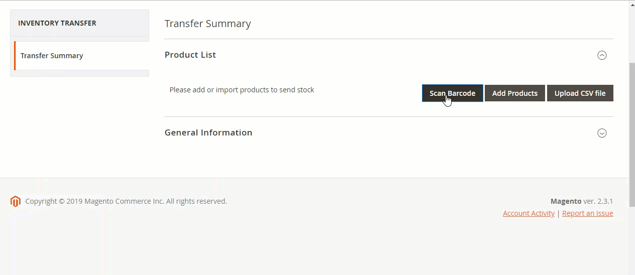 Inventory transfer-  Scan barcode to select items in Magento MSI by Magestore 