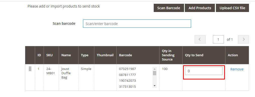 Inventory transfer-  Product list to send in Magento MSI by Magestore 