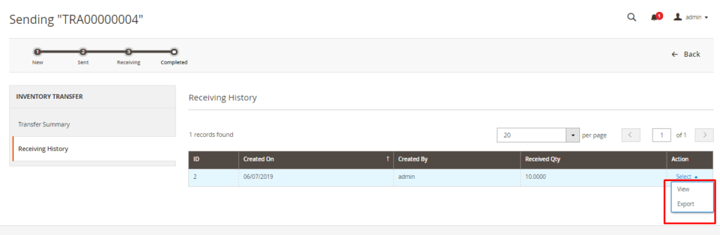 Receiving list in Magento MSI by Magestore 