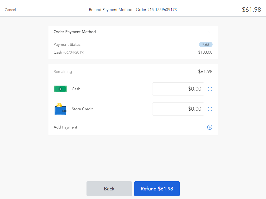 An example of refunding payment on Magestore POS