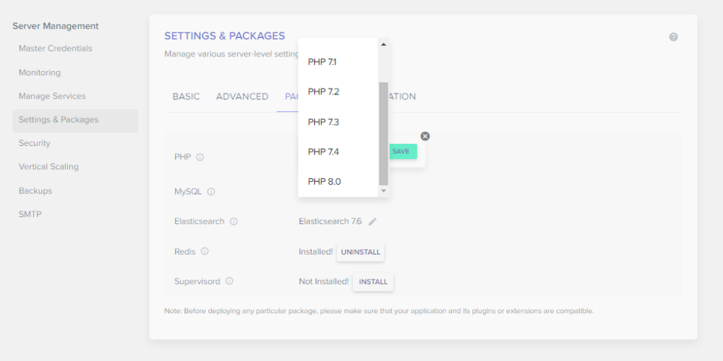 settings & packages