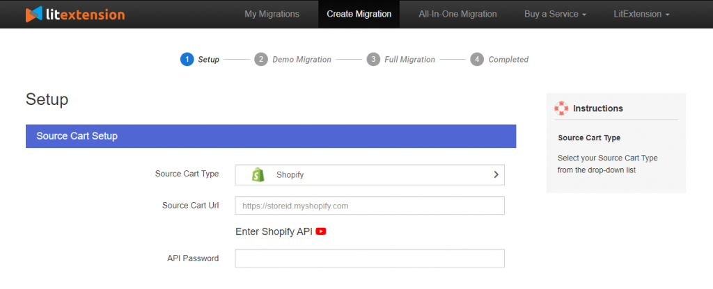 Shopify to Magento migration source cart