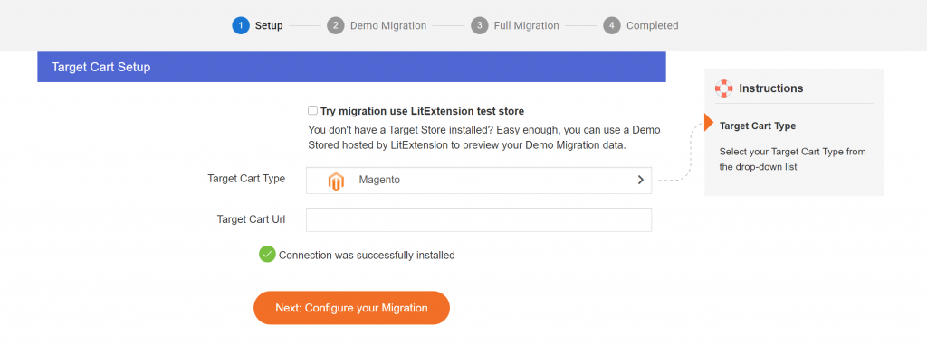 Shopify to Magento migration target cart