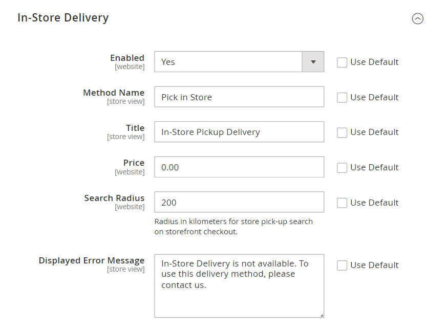 instore delivery in magento