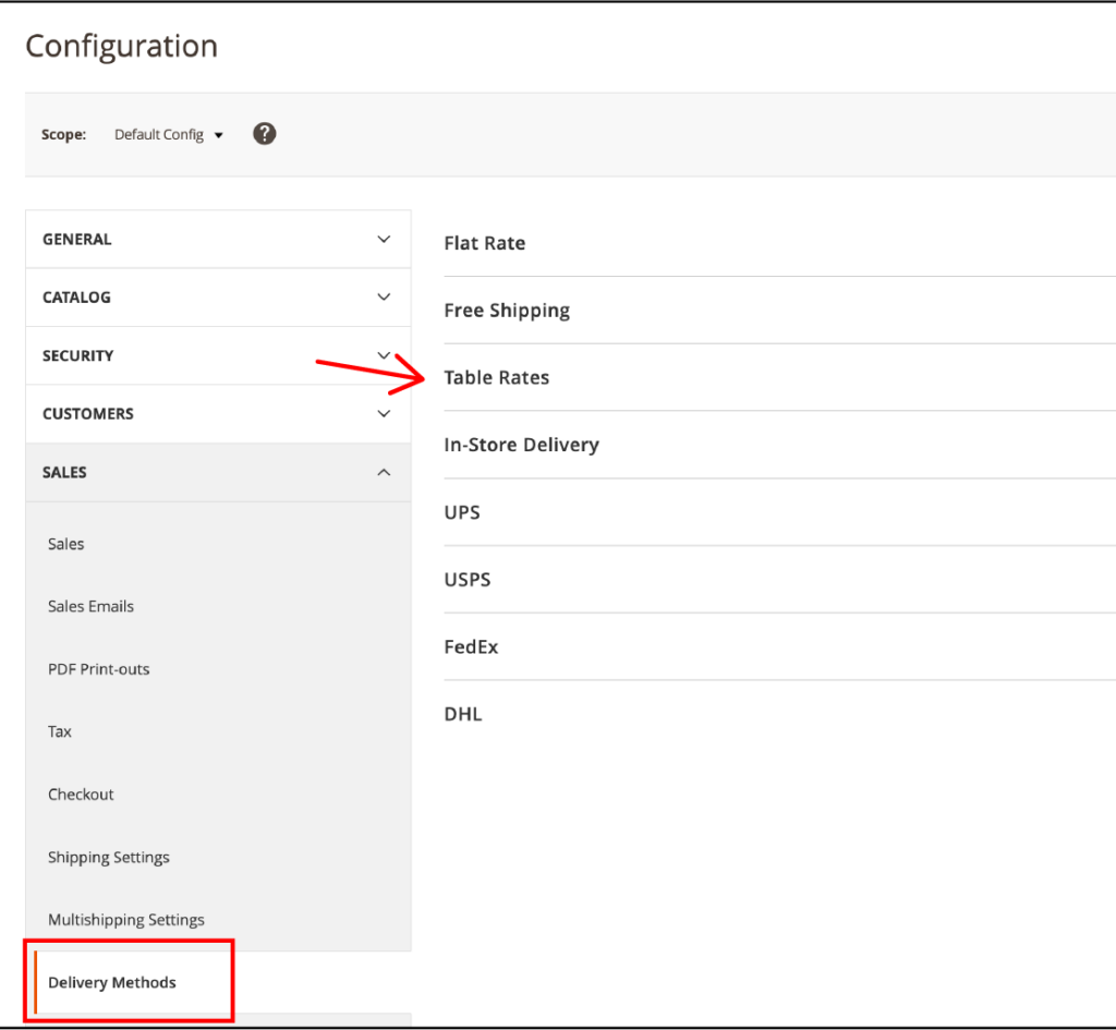 Configure the Table Rate shipping method