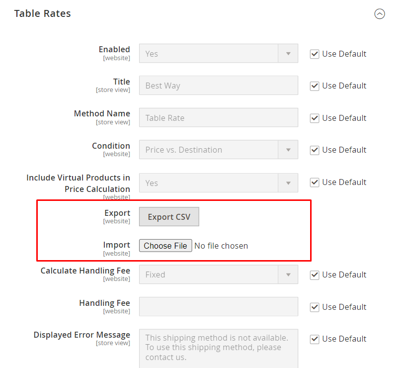 Import the Table Rate data